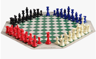 Four Player Chess Set Combination - Single Weighted Regulation Colored Chess Pieces, Four Player Vinyl Chess Board