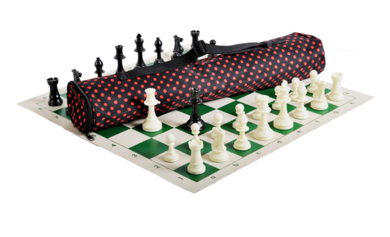 Quiver Chess Set Combination - Solid Plastic Regulation Pieces | Vinyl Chess Board | Quiver Bag